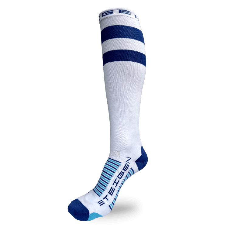 White / Blue Stripe Running Socks Full Length
