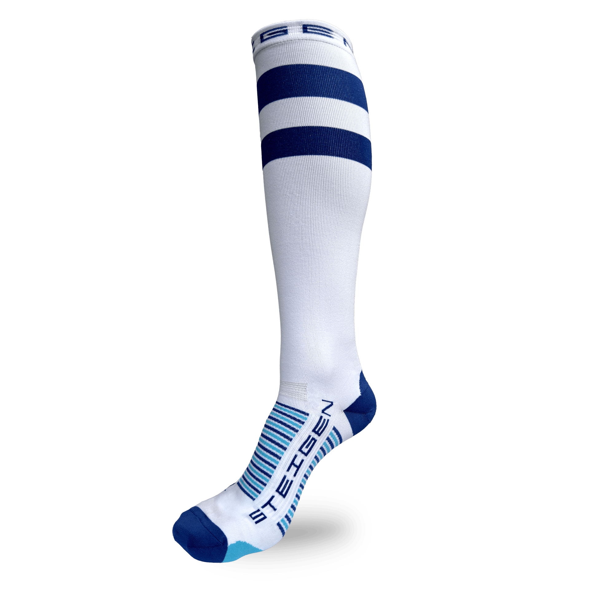 White / Blue Stripe Running Socks Full Length